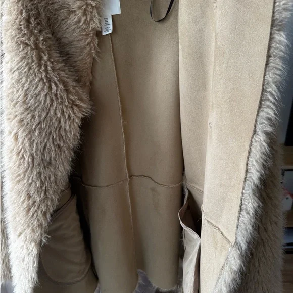 Stand-Up Collar Faux Fur Coat, H&M, Dark Beige, M - Picture 11 of 12